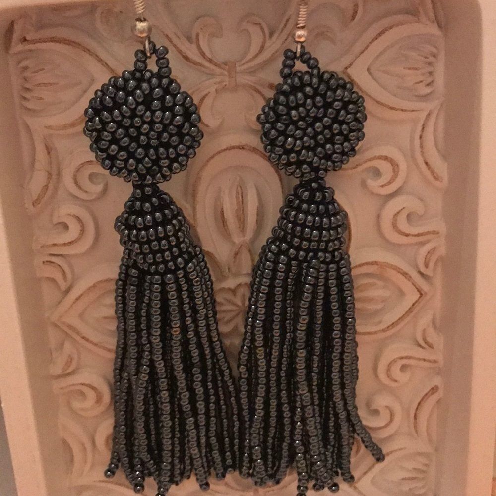 Pewter Colored Seed Beaded Earrings.